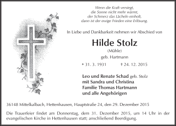 Traueranzeige von Hilde Stolz 