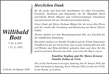 Traueranzeige von Willibald Bott 