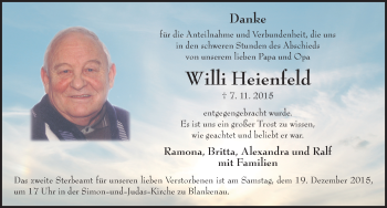 Traueranzeige von Willi Heienfeld 
