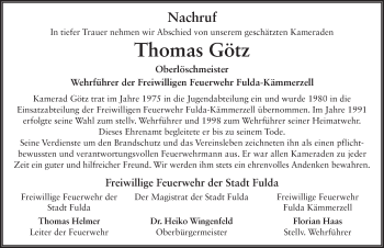 Traueranzeige von Thomas Götz 