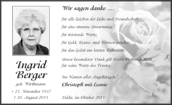 Traueranzeige von Ingrid Berger 