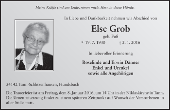 Traueranzeige von Else Grob 