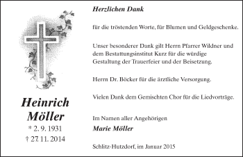 Traueranzeige von Heinrich Möller 