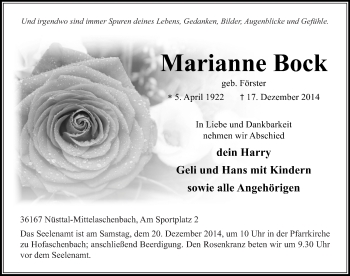 Traueranzeige von Marianne Bock 