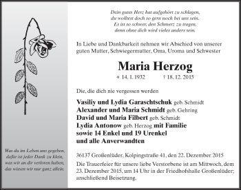 Traueranzeige von Maria Herzog 