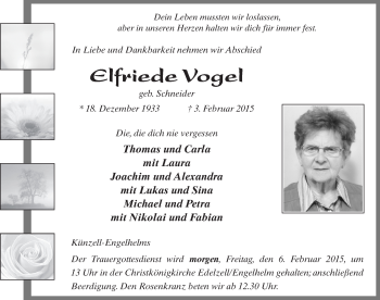 Traueranzeige von Elfriede Vogel 