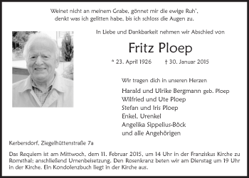Traueranzeige von Fritz Ploep 