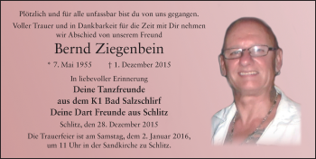 Traueranzeige von Bernd Ziegenbein 