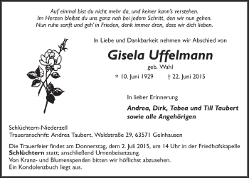 Traueranzeige von Gisela Uffelmann 