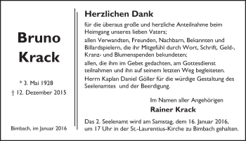 Traueranzeige von Bruno Krack 