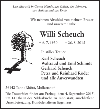 Traueranzeige von Willi Scheuch 