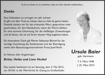 Traueranzeige von Ursula Baier 