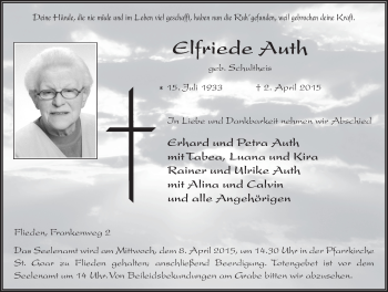 Traueranzeige von Elfriede Auth 