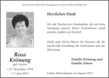 Traueranzeige von Rosa Krönung 
