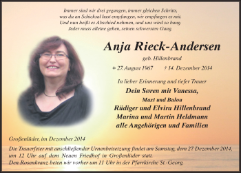 Traueranzeige von Anja Rieck-Andersen 