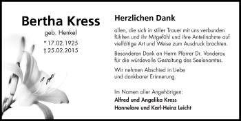 Traueranzeige von Bertha Kress 