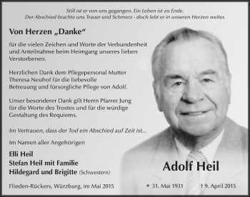Traueranzeige von Adolf Heil 