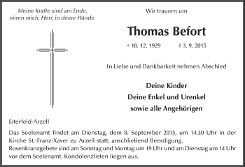 Traueranzeige von Thomas Befort 