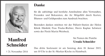 Traueranzeige von Manfred Schneider 
