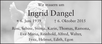 Traueranzeige von Ingrid Dangel 