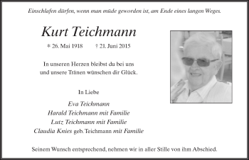 Traueranzeige von Kurt Teichmann 