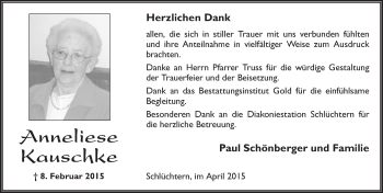 Traueranzeige von Anneliese Kauschke 