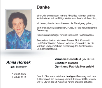 Traueranzeige von Anna Hornek 