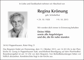 Traueranzeige von Regina Krönung 