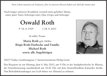 Traueranzeige von Oswald Roth 
