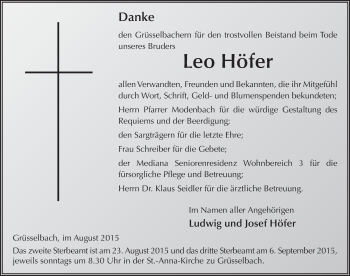 Traueranzeige von Leo Höfer 