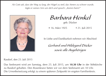 Traueranzeige von Barbara Henkel 