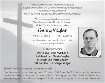 Traueranzeige von Georg Vogler 
