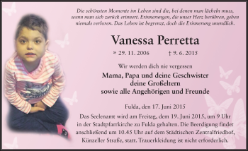 Traueranzeige von Vanessa Perretta 