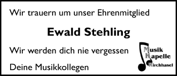 Traueranzeige von Ewald Stehling 