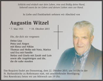 Traueranzeige von August Witzel 