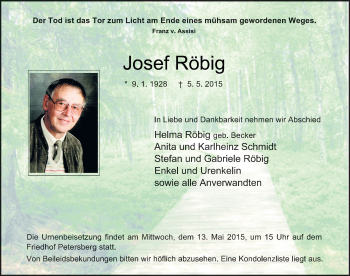 Traueranzeige von Josef Röbig 