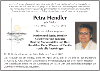 Traueranzeige von Petra Hendler 
