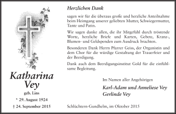 Traueranzeige von Katharina Vey 