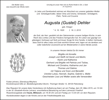 Traueranzeige von Augusta Dehler von Fuldaer Zeitung