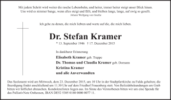 Traueranzeige von Stefan Kramer 