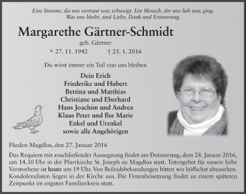 Traueranzeige von Margarethe Gärtner-Schmidt 