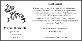 Traueranzeige von Maria Heurich 
