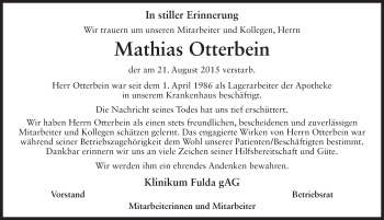 Traueranzeige von Mathias Otterbein 