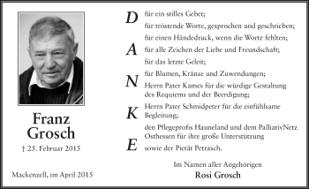 Traueranzeige von Franz Grosch 