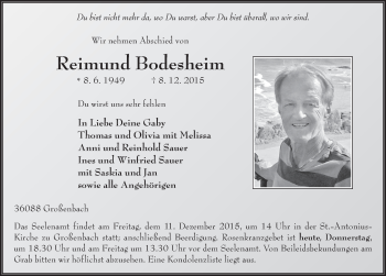 Traueranzeige von Reimund Bodesheim 