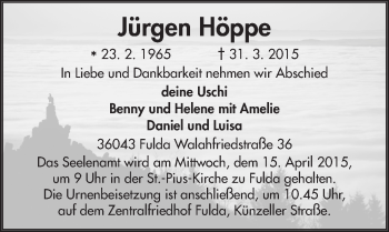 Traueranzeige von Jürgen Höppe 