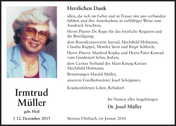 Traueranzeige von Irmtrud Müller 