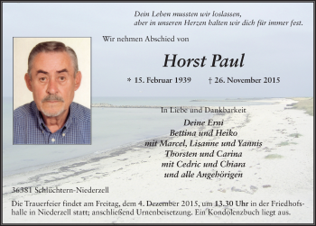 Traueranzeige von Horst Paul 