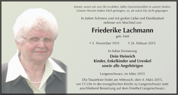 Traueranzeige von Friederike Lachmann 