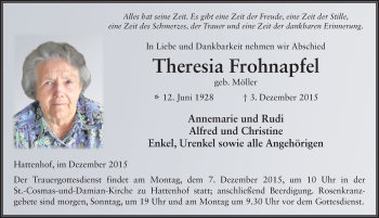 Traueranzeige von Theresia Frohnapfel 